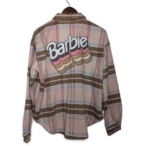 Barbie Brand Pink Multicolor Plaid Fleece Shacket Jacket Women’s Size L